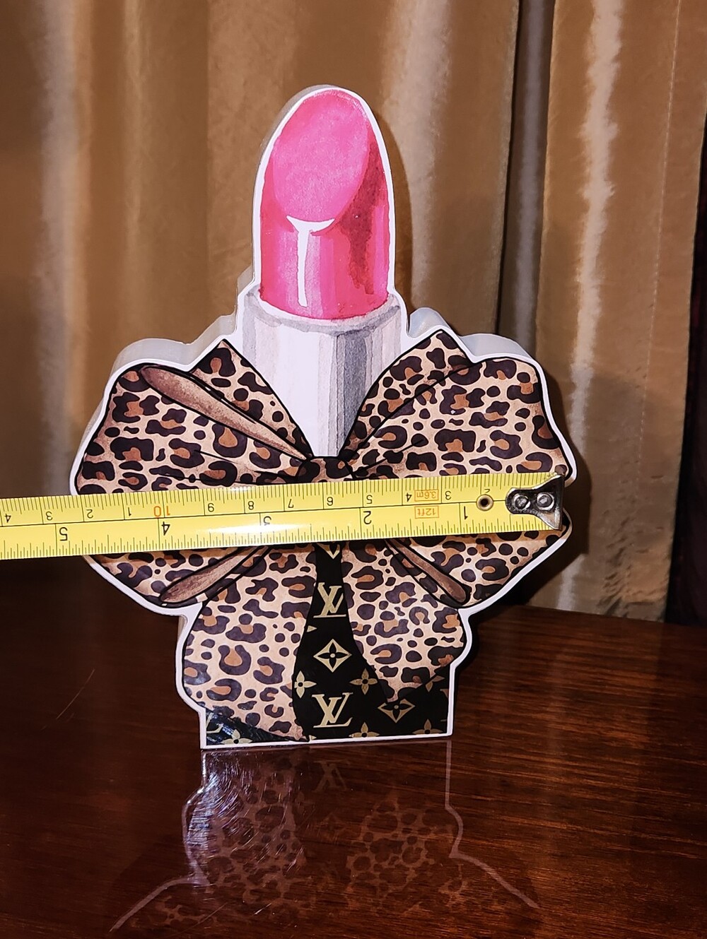 Wooden Lux Logo Pink Lipstick Shaped Decorative 3D Top Shelf Leopard Bow Decor - Picture 6 of 7